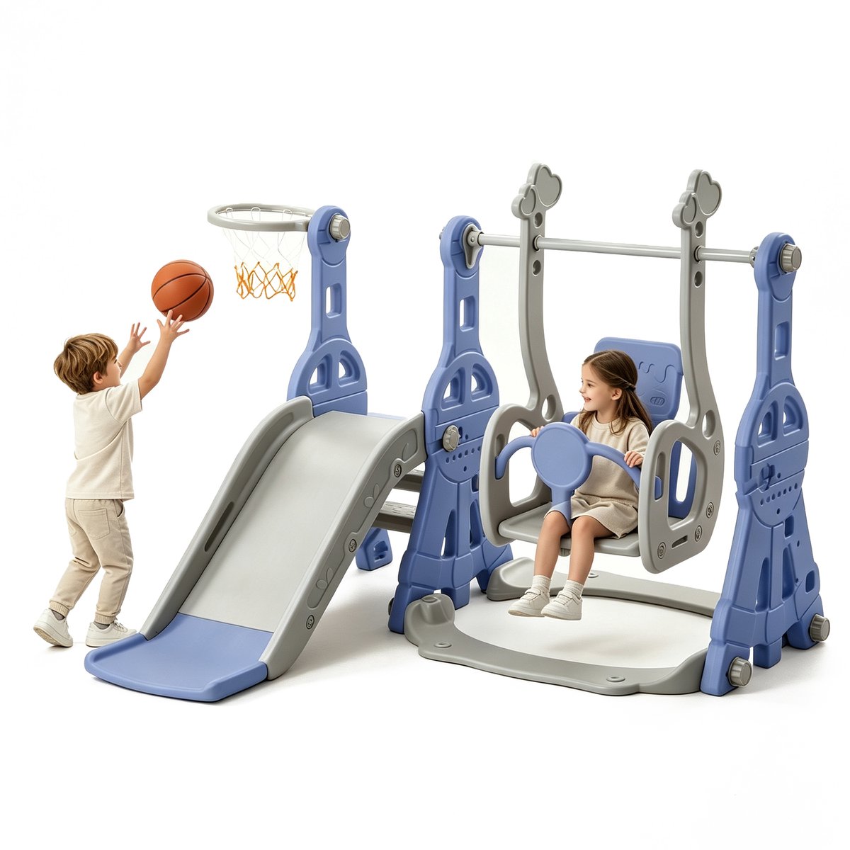 4-in-1 Kinder Speeltoestel - schommel - glijbanen voor kinderen - schommelstoel buiten - dia - klimladder buitenspeelgoed - klimladder schommel - klim ladder - spelletjes voor kinderen - glijbaan buiten - Binnenglijbaan - 140x118x102cm - blauw