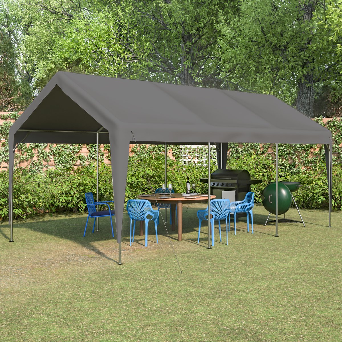 Opbergtent 592.84x310.9x276.75 cm – Metalen Frame – Grijs