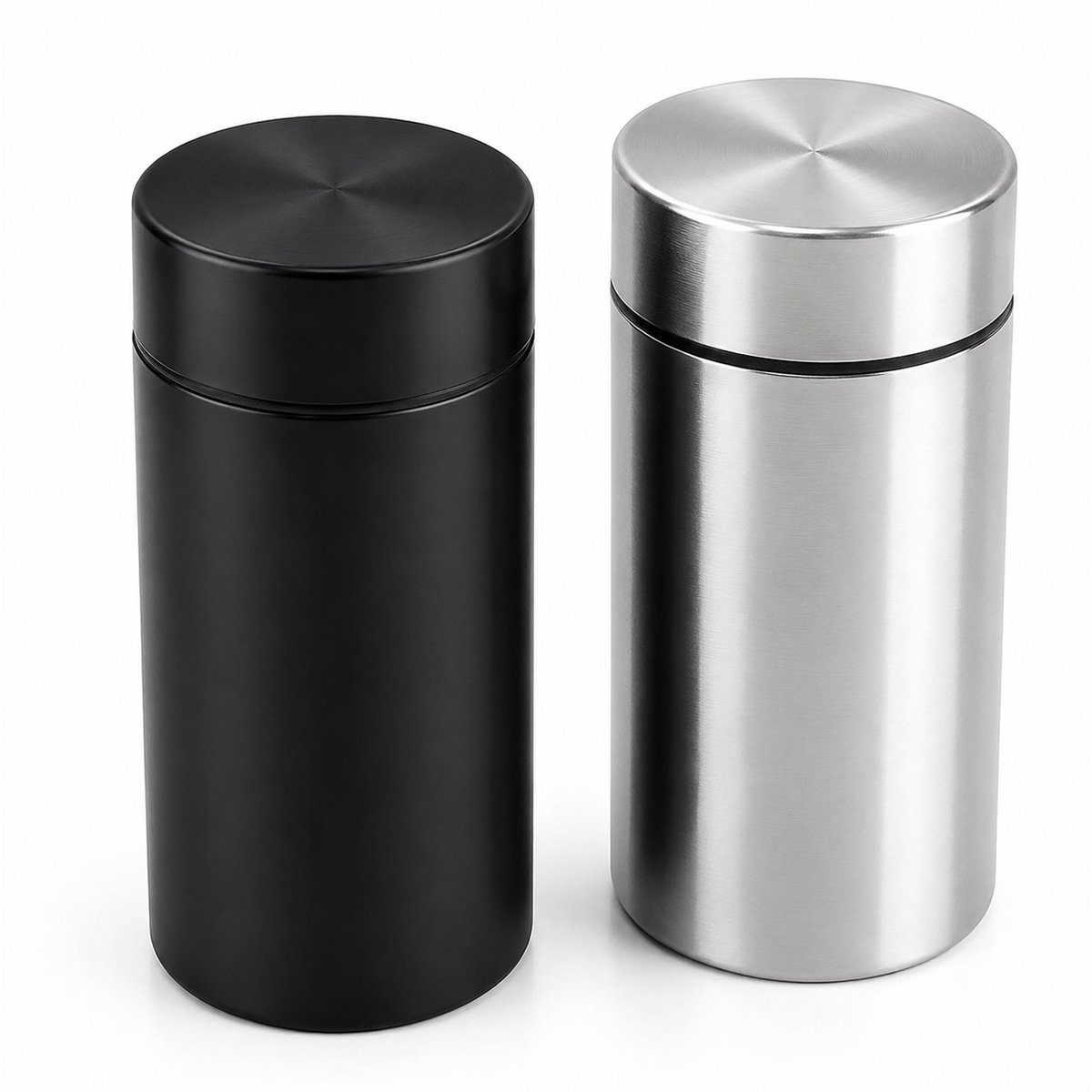 Kaiyaya - 2 Stuks Aluminium Voorraadpotjes - Luchtdichte Opbergdozen Theedoos - Kruidenpot Zwart & Zilver - 60 ml