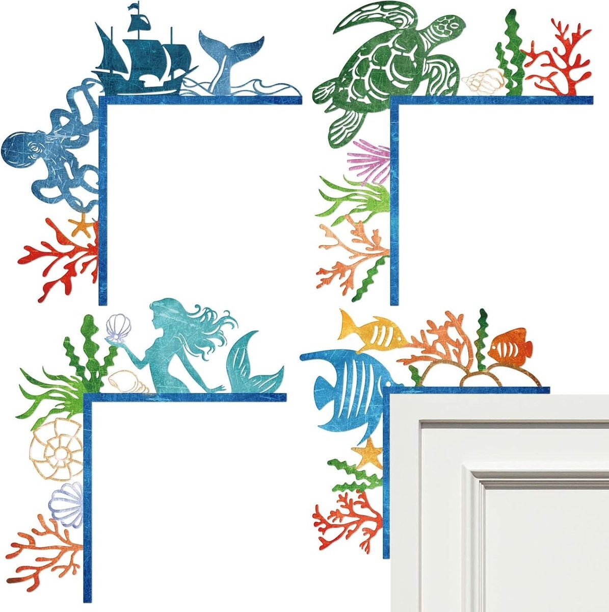 4-delige metalen deurkozijndecoratieset voor wanddecoratie, badkamerdecoratie en thuiskantoorstijl, geschikt voor binnen en buitengebruik
