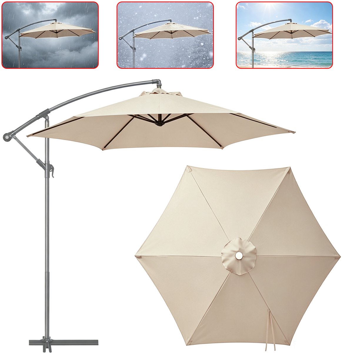 Vervangend doek voor parasols met 6 baleinen – Waterdicht doek – Groot parasoldoek voor buiten – Vervangend doek voor terras-, middenmast- en zweefparasols – Vervangende zonwering – Geschikt voor markt- en terrasparasols – Diameter 300 cm