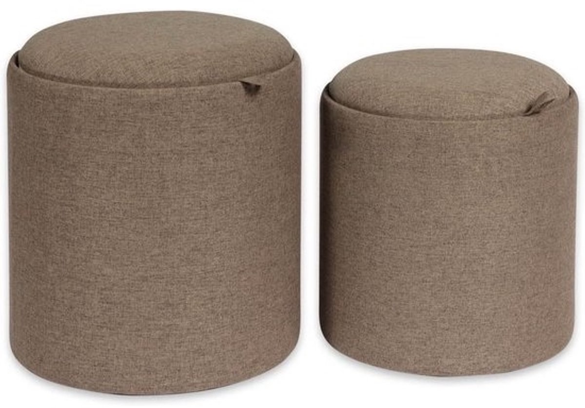 Set van 2 Vierkante Opberg Poef / Voetenbank - Beige Bruin - Multifunctioneel Zit Zitmeubel