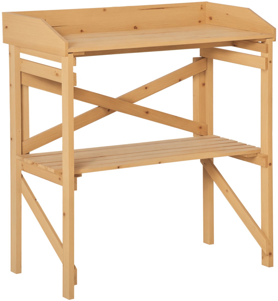 Plantentafel met plank - bloementafel - tuintafel - hout - lichtbruin - 80 x 40 x 84 cm