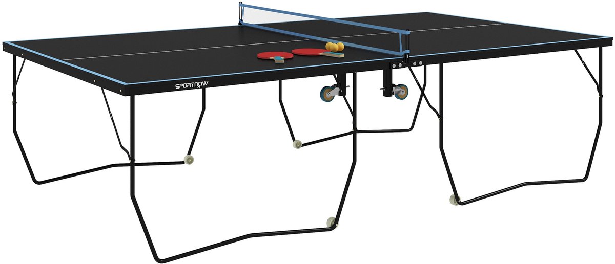 Opklapbare tafeltennistafel - 8 wielen - gepoedercoat stalen frame - MDF - 274 x 152 - 5 x 76 cm - zwart
