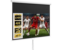Projectiescherm - inclusief standaard - wand - of plafondbevestiging - beeldverhouding 16:9 - 172x96 cm - wit
