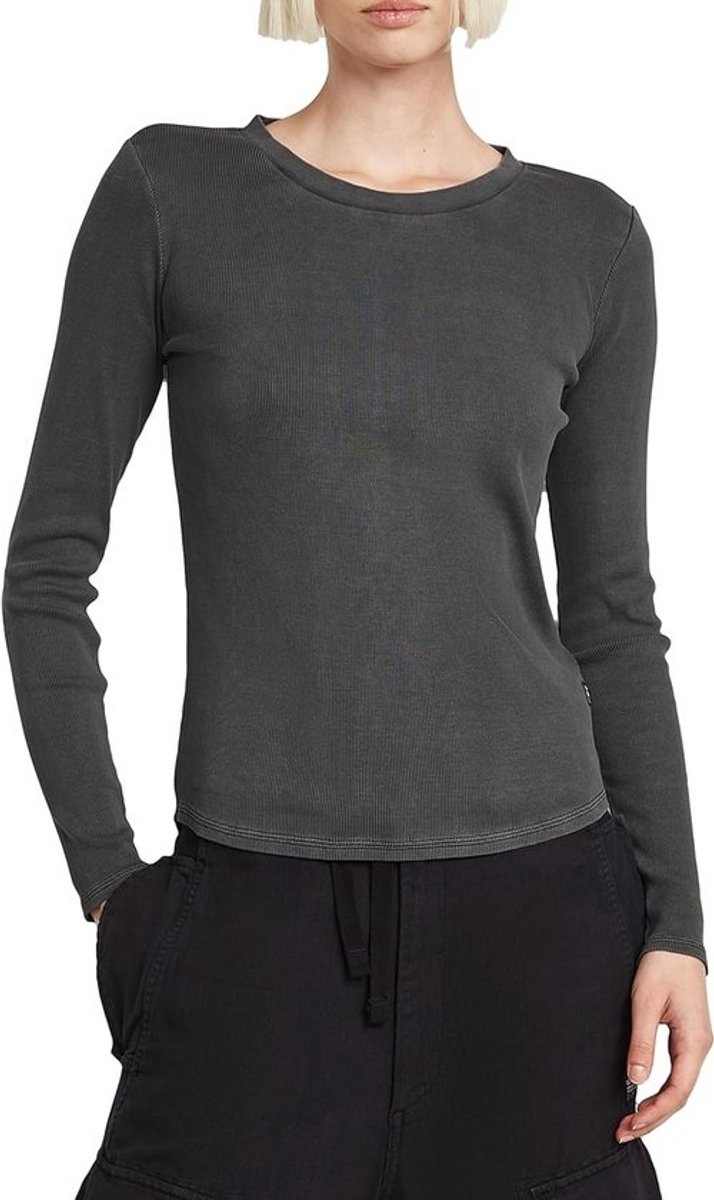 Dames Slim Fit Langmouwig T-shirt Overdyed Zwart