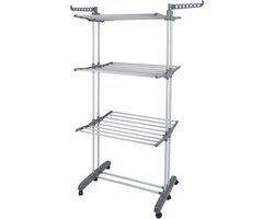 PIPIPOXER- Wasrek Inklapbaar-Droogrek-Staand Droogrek Inklapbaar-Wastoren-3 Verdiepingen-75x49x170 CM-Ecologisch Was Drogen - Droogrek op Wielen - grijsachtig wit