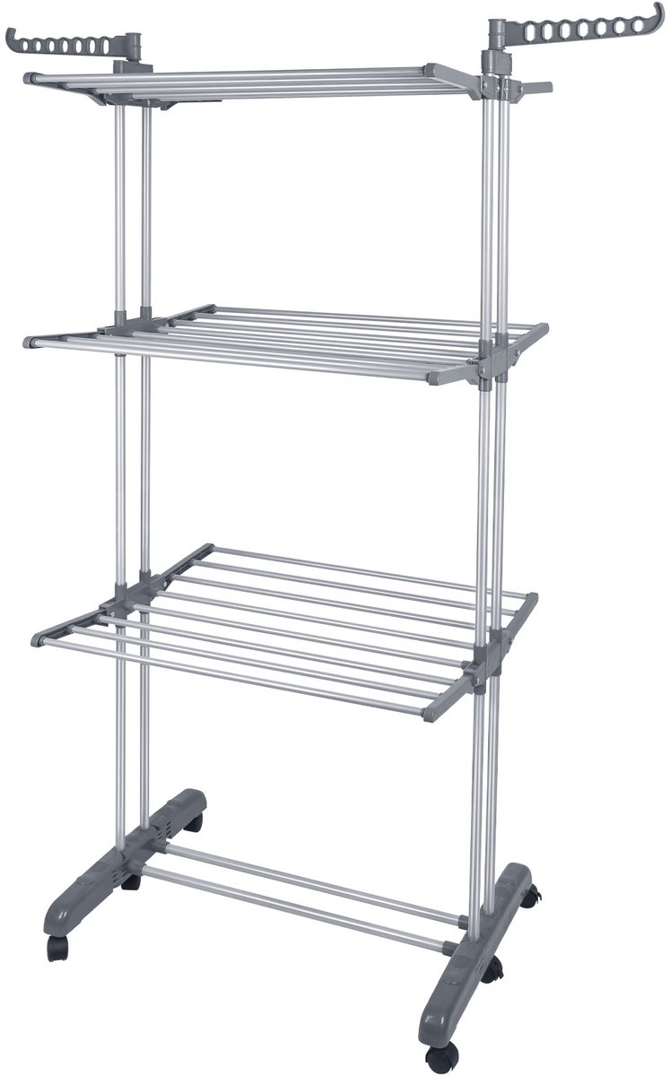 PIPIPOXER- Wasrek Inklapbaar-Droogrek-Staand Droogrek Inklapbaar-Wastoren-3 Verdiepingen-75x49x170 CM-Ecologisch Was Drogen - Droogrek op Wielen - grijsachtig wit