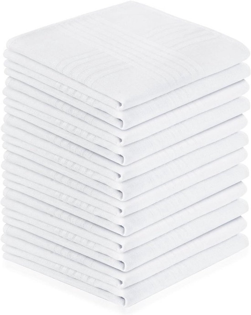 Witte katoenen zakdoeken 40x40 cm - 12 stuks - geschikt voor heren en dames