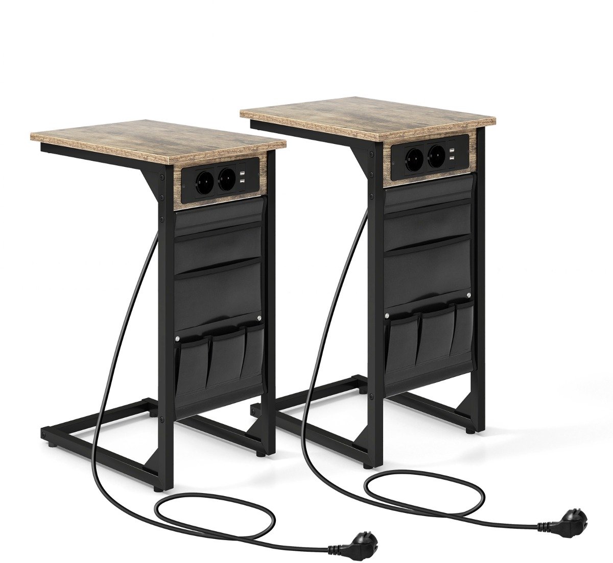 SureDeal® - Bedtafel - Verplaatsbare Tafeltjes - Met Stopcontact en USB - Slaapkamer Tafel - Set van 2 - Bijzettafel - 40x30x60 cm - Bureau - Wielen - Slaapkamer - Huiskamer - Bank