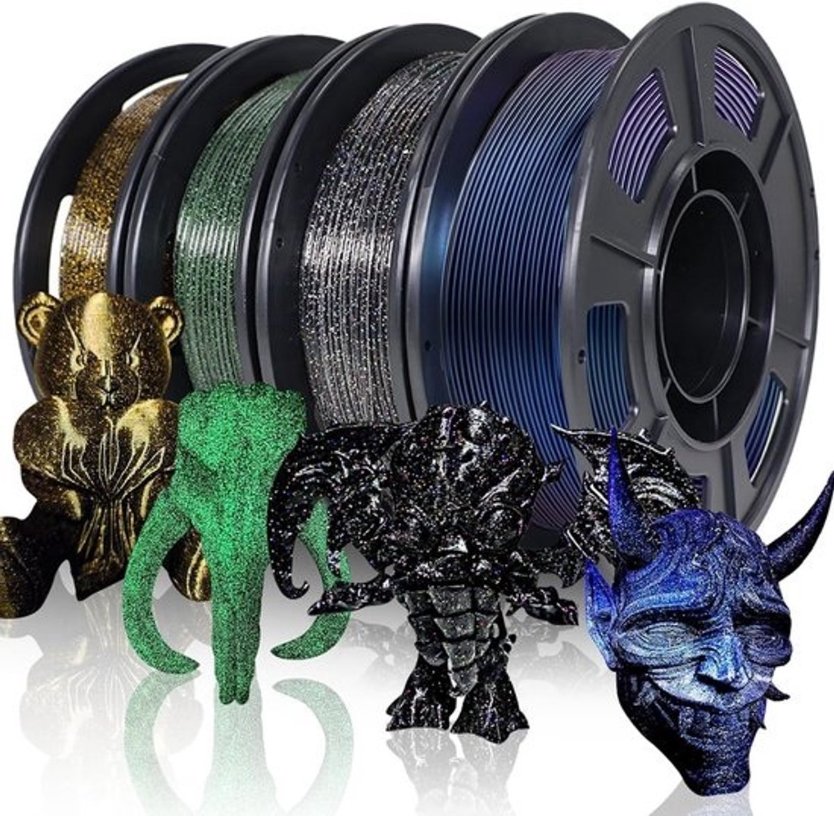 PLA 3D Printerfilament Set – 1,75 mm – 4 Kleuren Glitters – 1000g Bundel