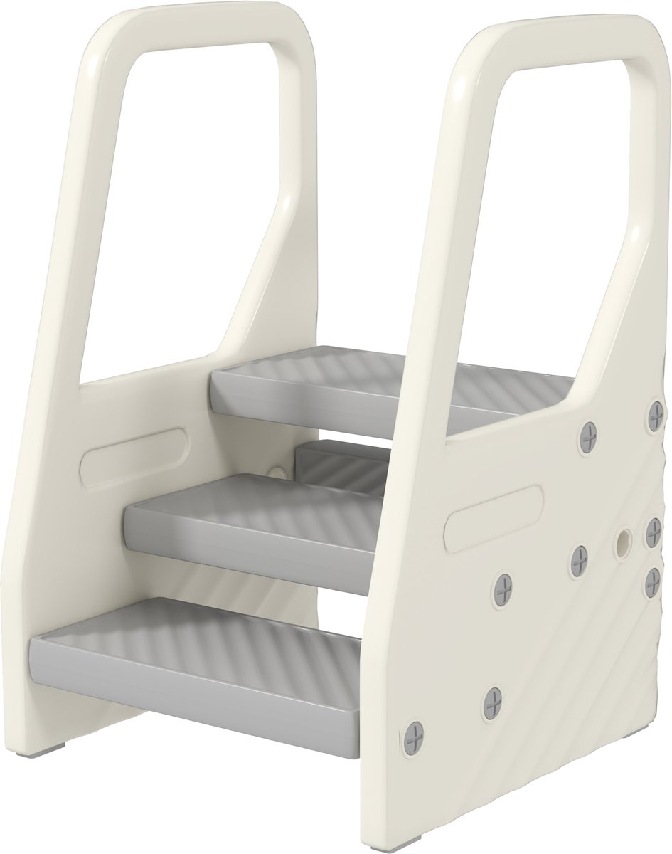 Stair Stool, 3-traps opvouwbare trap voor kinderen, in hoogte verstelbaar, met handgrepen en antislipoppervlak, voor badkamer en keuken, grijs