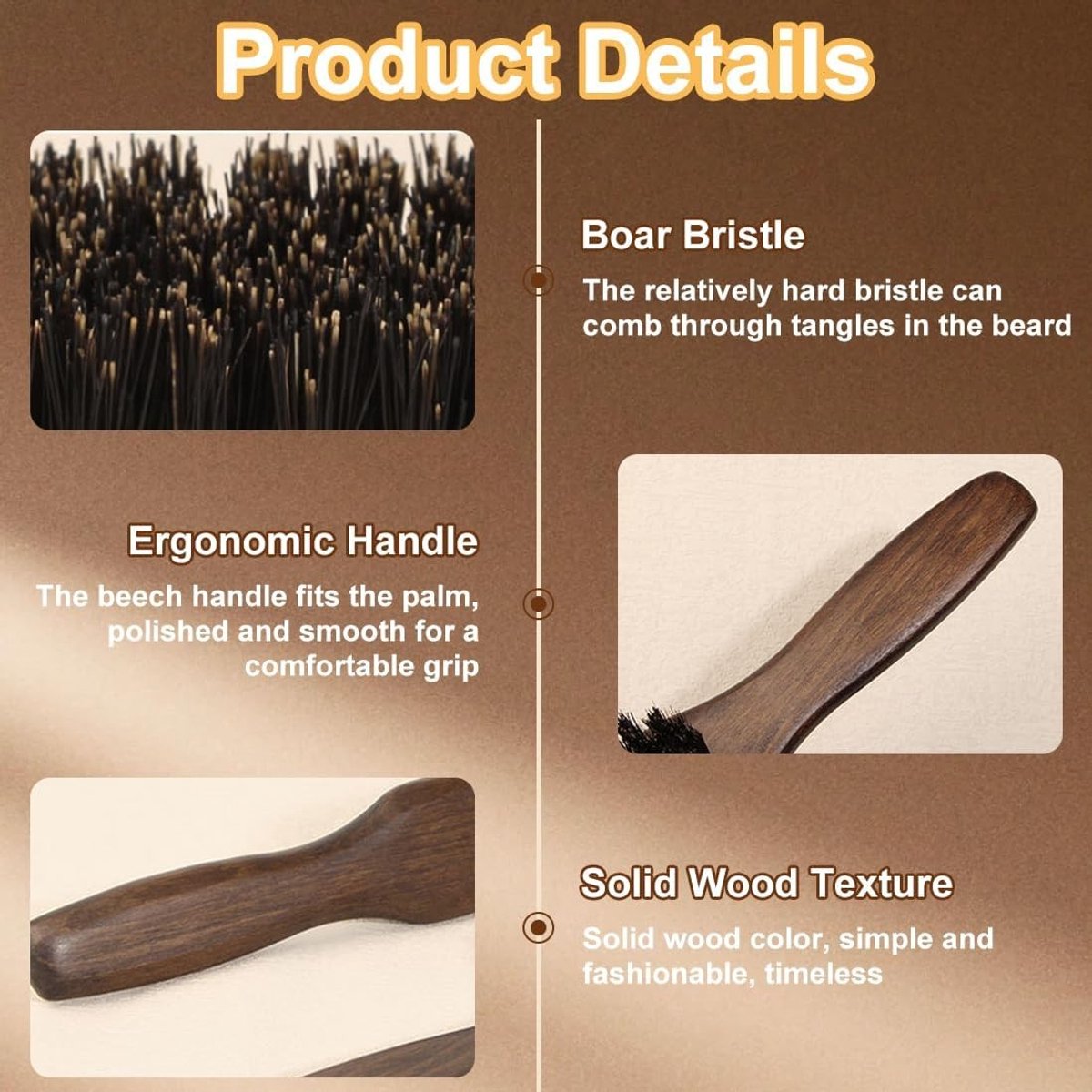 Natuurlijke Houten Baardborstel met Anti-Statische Eigenschappen voor het Verzorging en Stylen van Baarden, Geschikt voor Alle Baardoliën en Balsems