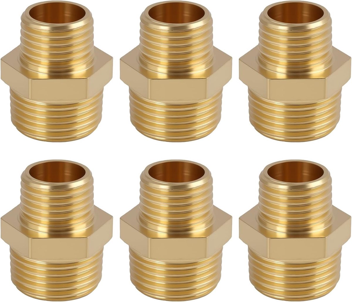 Gas Slang Connector Set van 6 Stuks, Messing Gasadapter 3/8 naar 1/4 LH, Corrosiebestendige Coupler voor Gas- en Watersystemen, Geschikt voor Diverse Toepassingen
