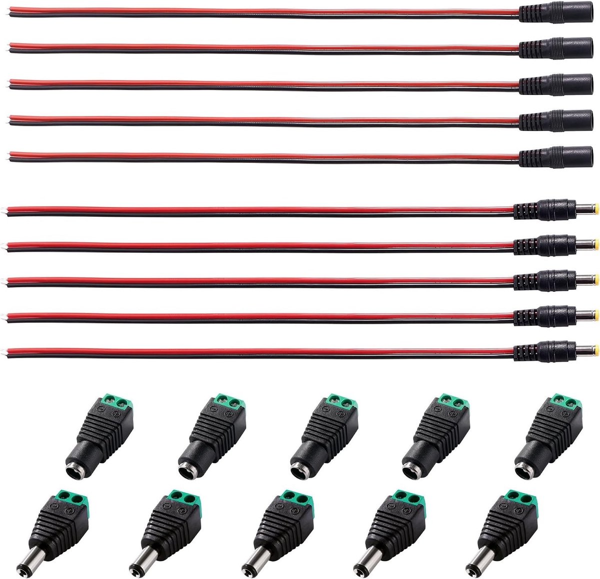 5 Paar 5.5x2.1mm DC Plug Connectoren met 5 Paar Pigtail Kabels voor CCTV Camera en LED Strip Verlichting