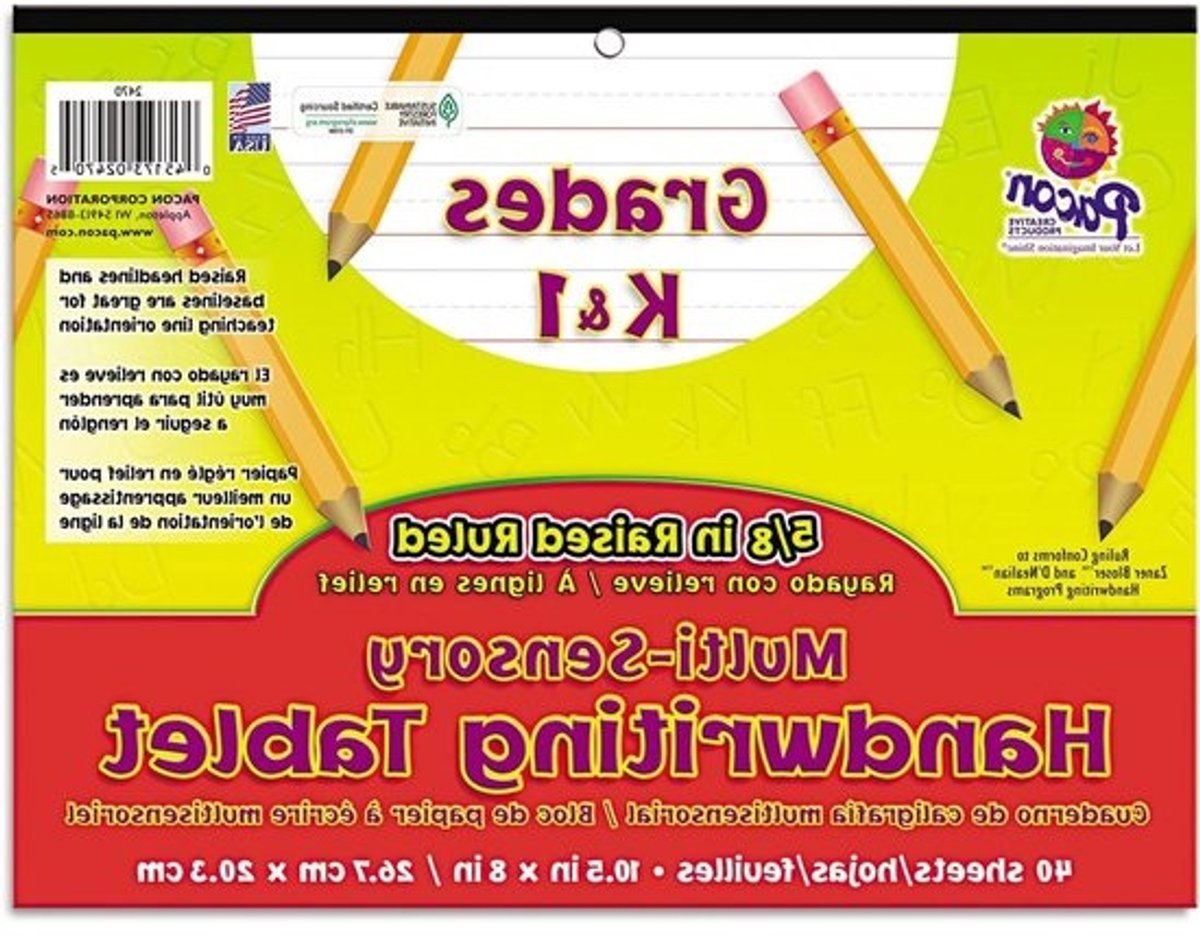 Handschrift Tablet - Schrijftablet Leren - Oefenen Schrijven - Verhoogde Lijnen - 10-1/2 x 8 Inch - Blauw