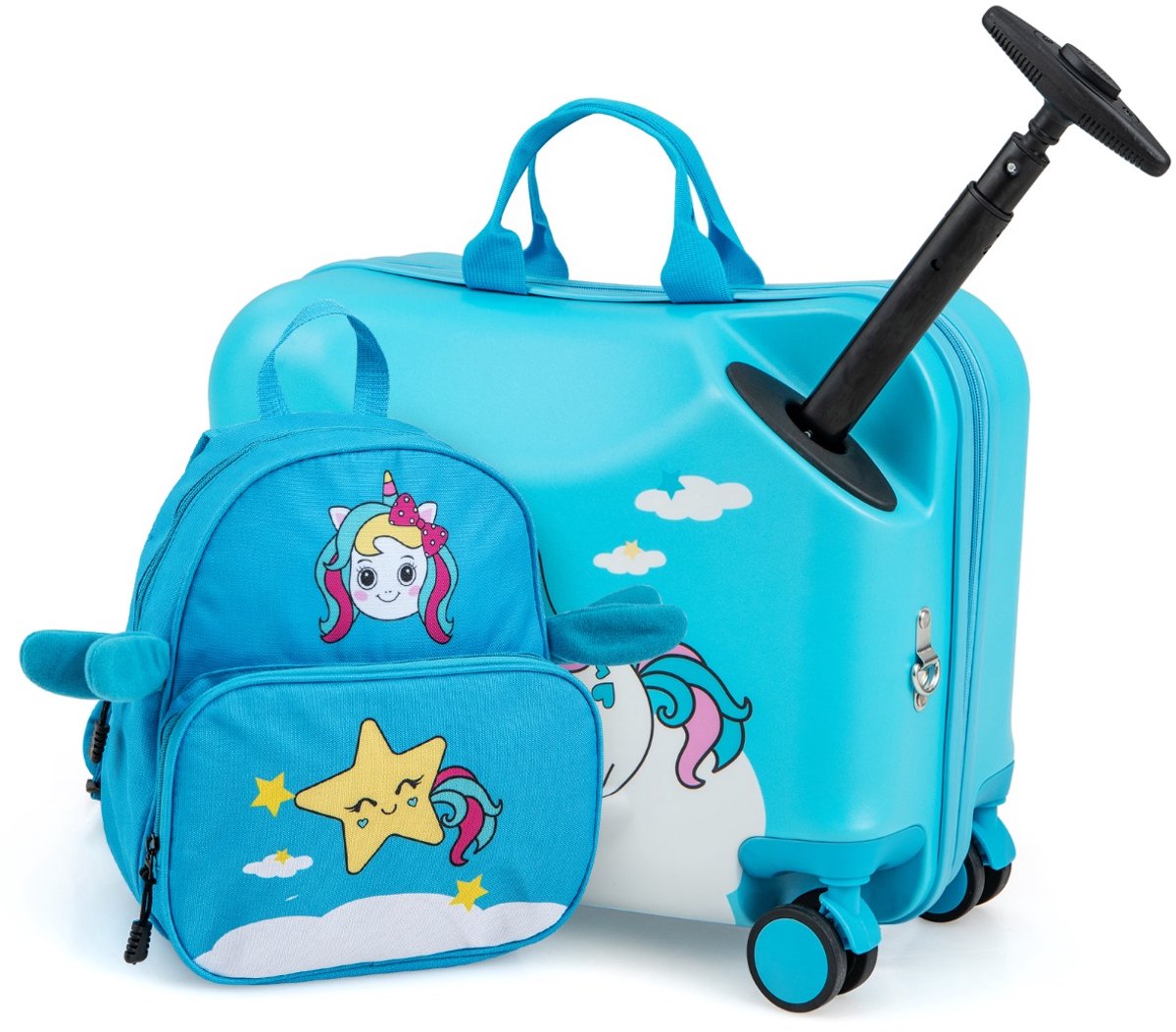 SureDeal® - Kinderkoffer - Stuks Bagage - Kinderen Koffer - Rugzak - Wieltjes - Waterdichte Harde Schaal - 47x26.5x36.5 cm - Blauw