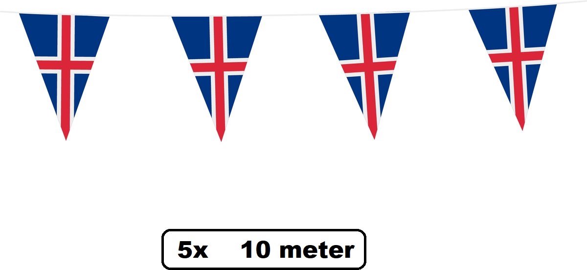 5 stuks Vlaglijn IJsland 1000 cm - Vlaggenlijn - groen/geel/rood - Carnaval thema feest landen
