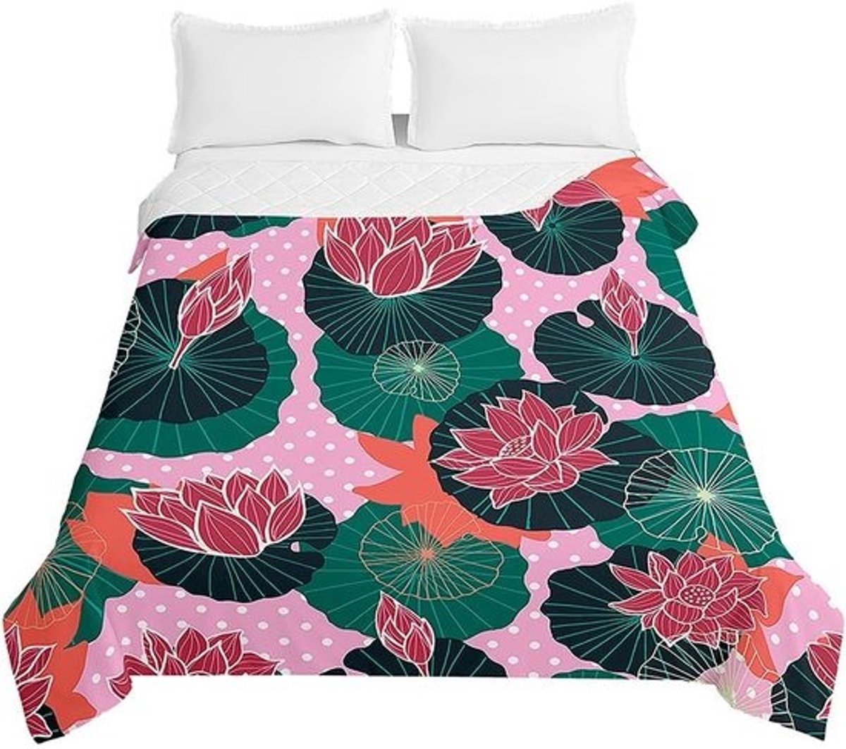 Gewatteerde sprei - Woondeken quilt - Slaapkamer decoratie - Lotusbloemenpatroon - 220 x 240 cm - Stippen