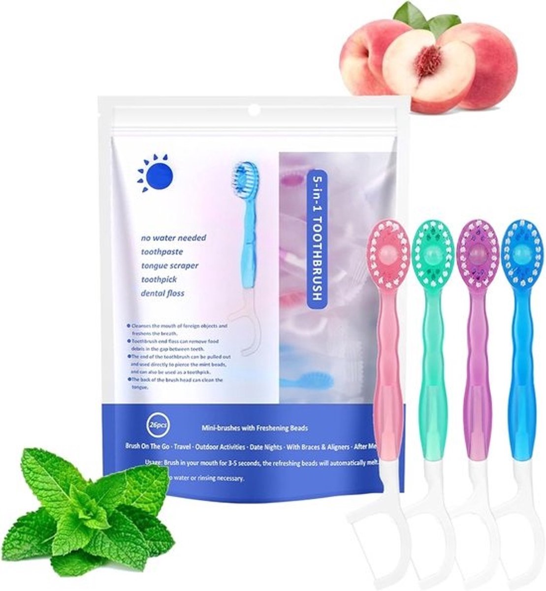 Mini Tandenborstels Set - Reis Mondhygiëne - Optimale Verzorging - 5-in-1 Functie - 25 x 20 x 5 cm