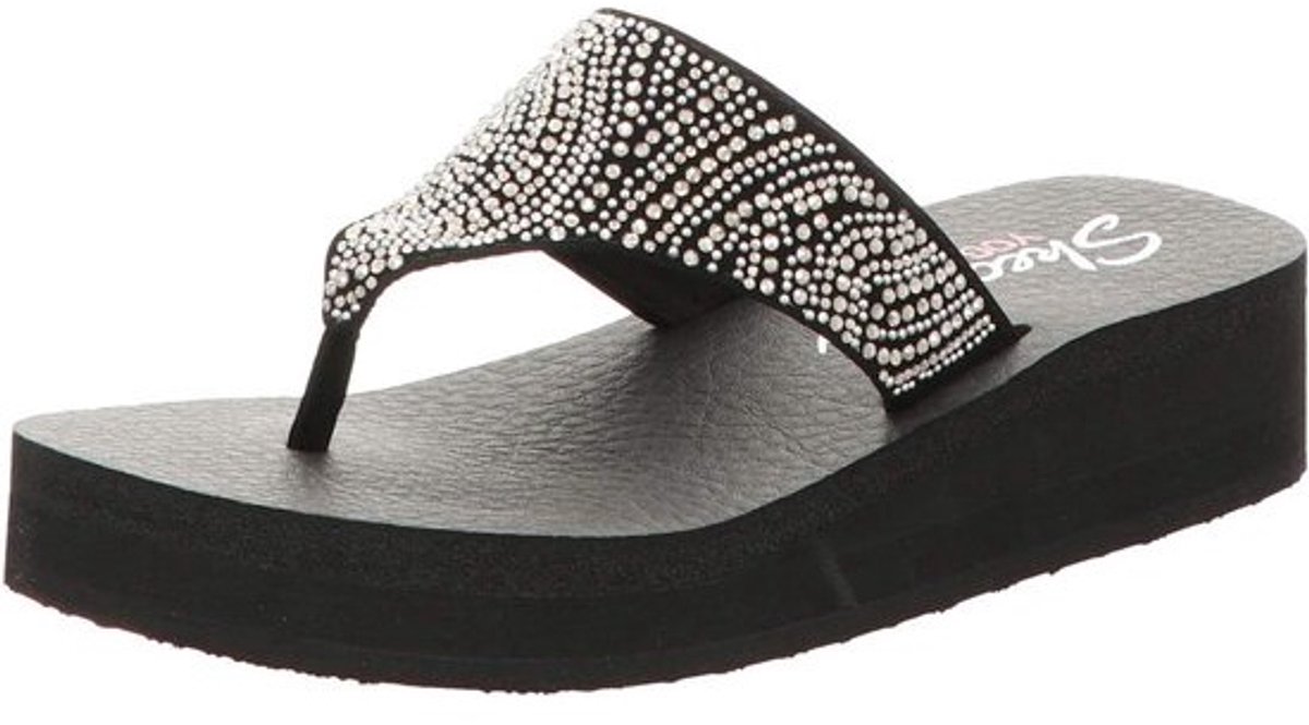 Slippers - Sandalen Teenslippers - Zomerse Wandelingen - Versierd Met Steentjes - Zwart