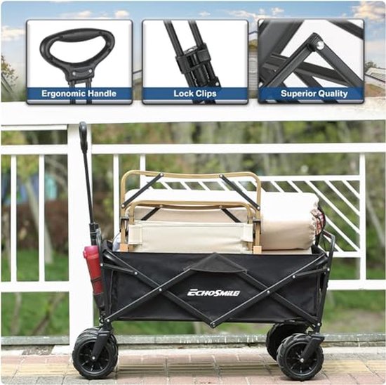 Opvouwbare Bolderkar - Transportwagen Handwagen - Zware Lasten Vervoeren - 160 kg Belastbaar - 200 Liter Capaciteit - Zwart van Opvouwbare Bolderkar — afbeelding 4