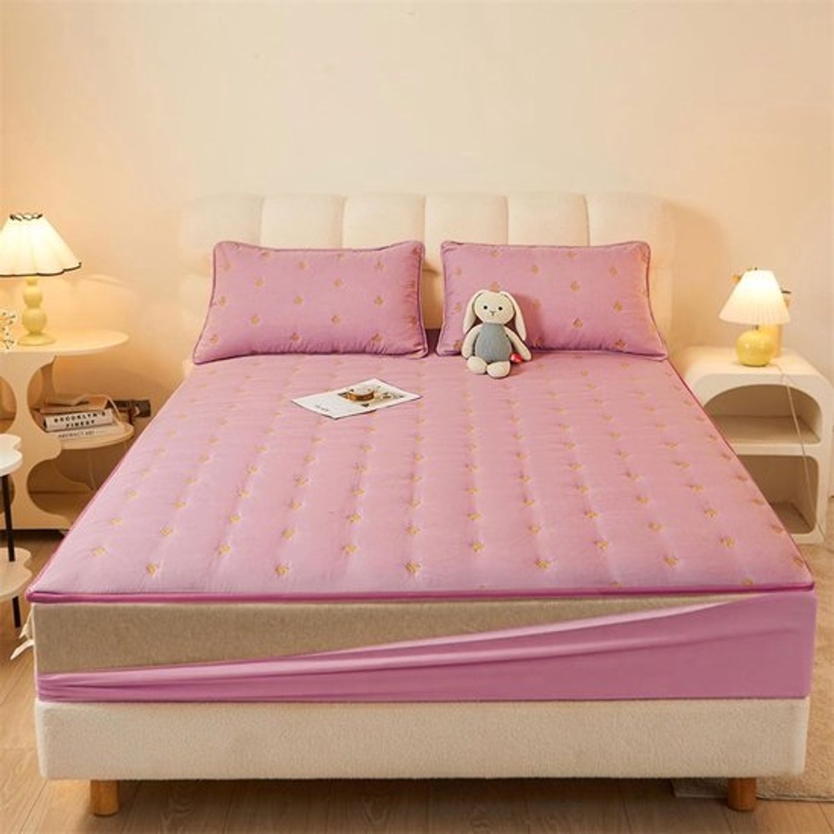 Ademende Matrasbeschermer - Topper Pad - Matras Beschermen - 360° All-Inclusive - 160x200 cm - Roze