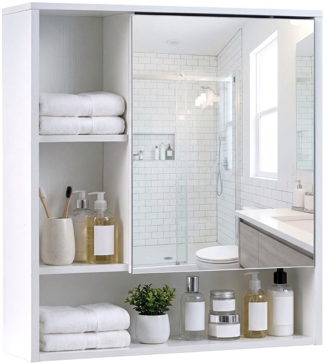 SureDeal® - Hangkast - Spiegelkast Wandgemonteerde Badkamerkast - 56x16x61 cm - Wit