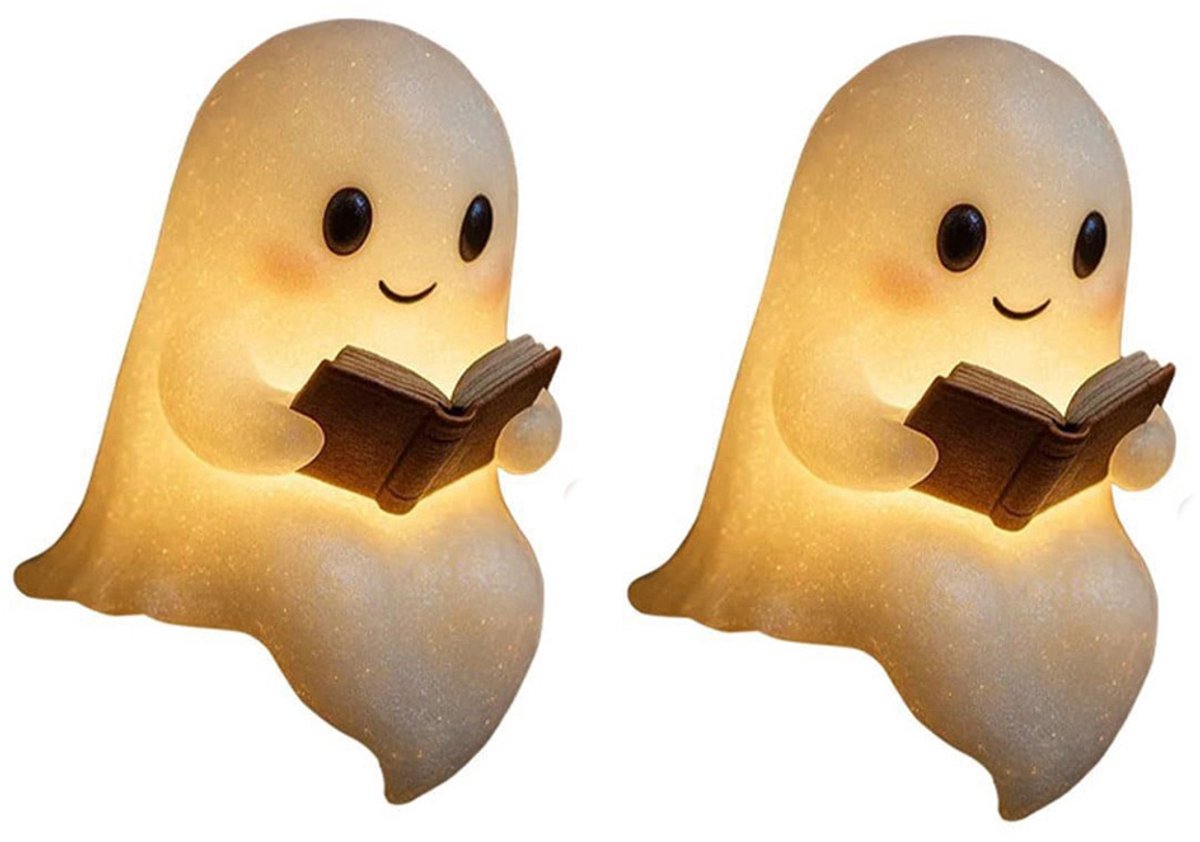 Schattig Halloween Spook Nachtlampje 2 Stuks - 15 cm - Halloween Decoratie - Spook Leeslampje - 3D-hars Spookfiguur - Nachtlampje Kinderen - Halloween- en kerstdecoratie