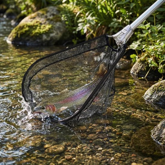 Visnet Schepnet - Ondervangnet Inklapbaar - Vissen Vangen - Zacht Rubbernet - 55 cm Lengte - Zwart — afbeelding 2
