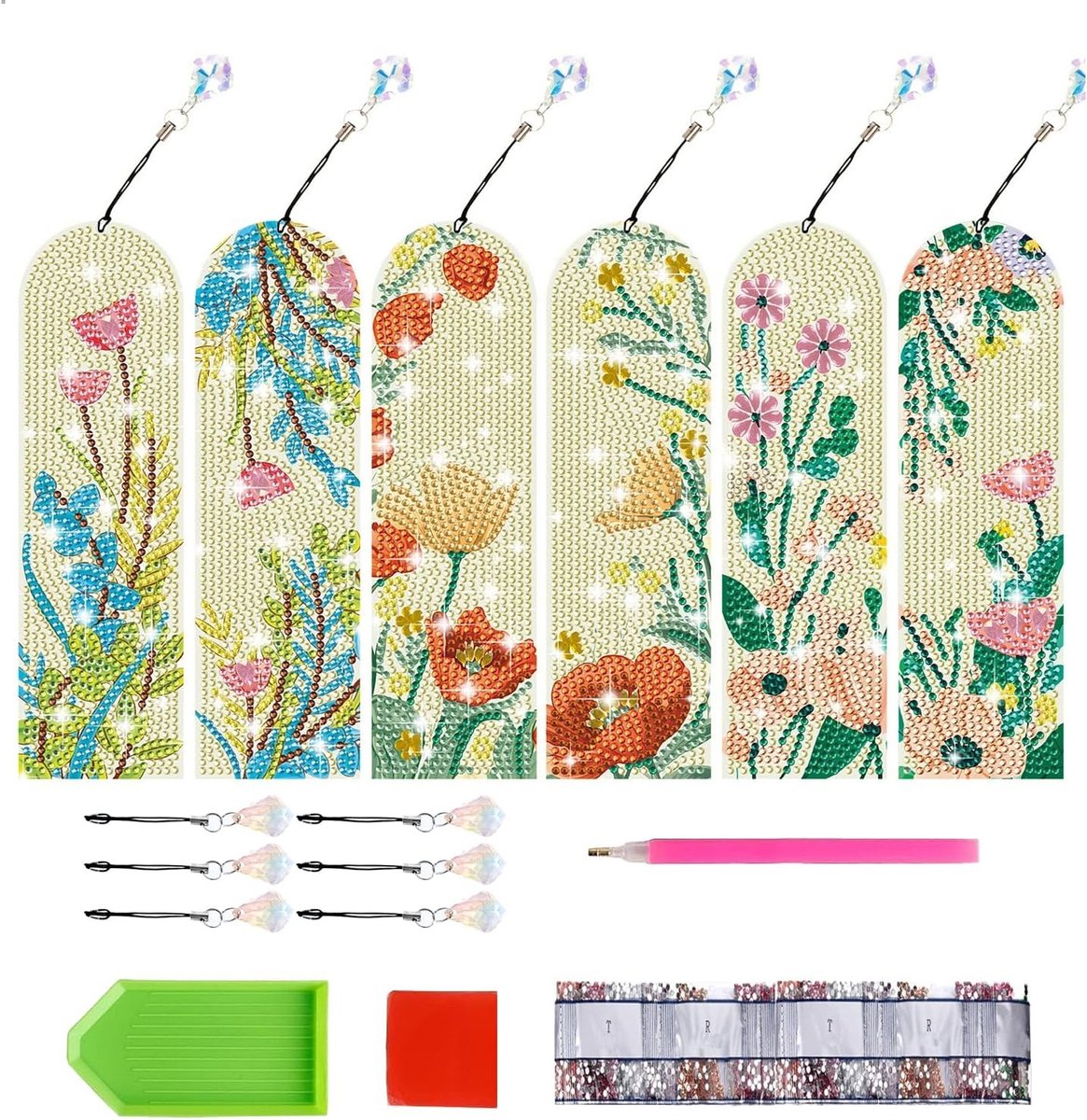 Set van 6 Diamant Schilderen Boekenleggers - 5D Boekenleggers voor Creatieve Hobby's en Lezers