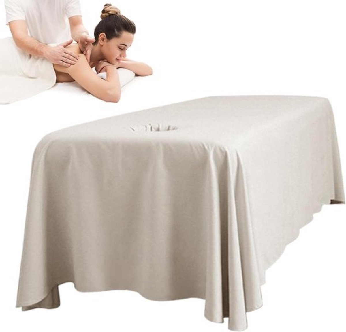 Massage Tafelkleed - Spa Bed Cover - Professionele Behandelingen - Met Ademend Gezichtsgat - 190 x 80 cm - Khaki