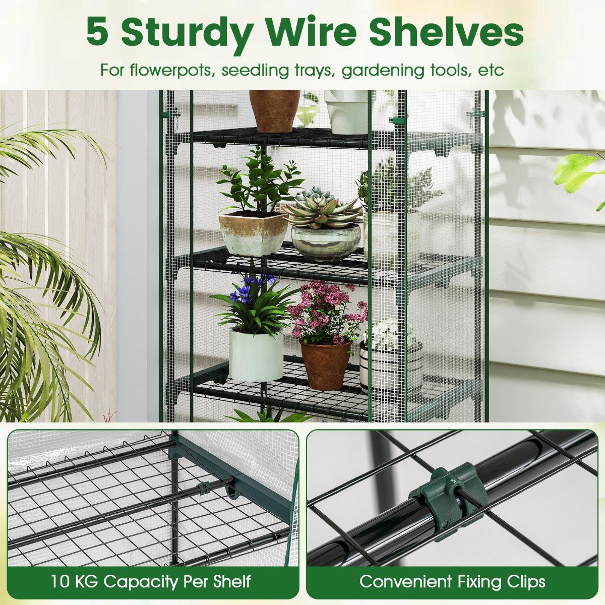 SureDeal® - Tuinkass - Mini kas - Binnen - Buiten Draagbaar Huis - Kweken Planten - Planken - 69x48x190 cm - Wit