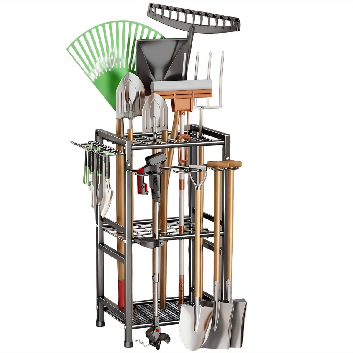 Tuingereedschap Houder met Haken – Metalen Gereedschap Opbergrek voor Tuin, Garage en Schuur – Ruimtebesparende Organizer