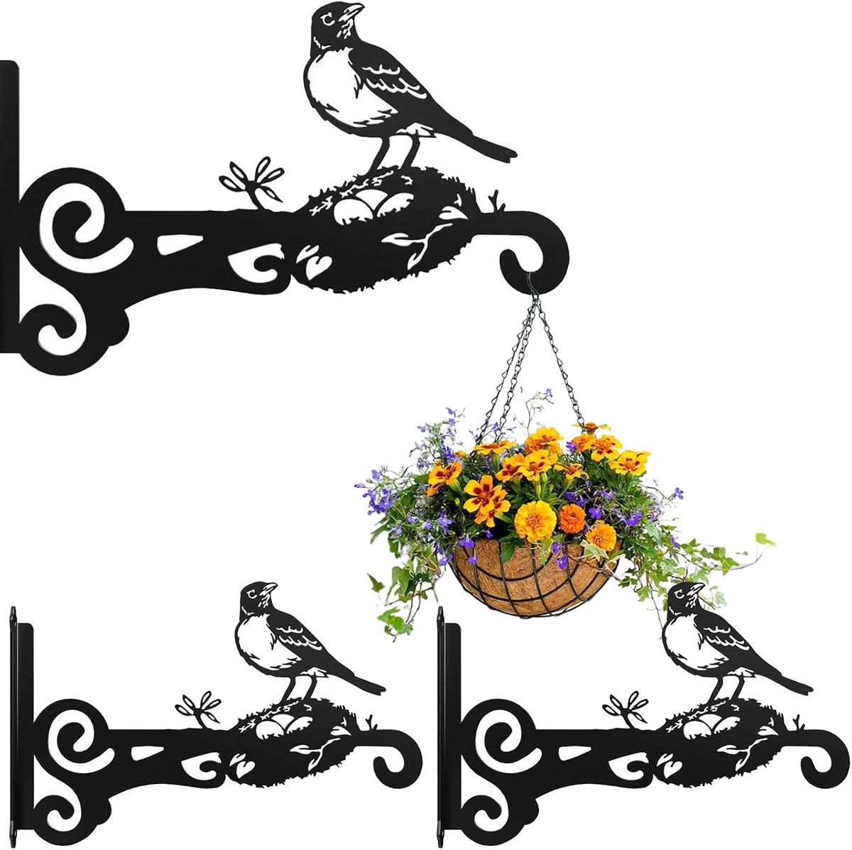 KZQ Wandhouder, set van 2 metalen wandhaken – voor hangplanten, voederbakjes, vogelhuisjes, lantaarns en buitendecoratie.