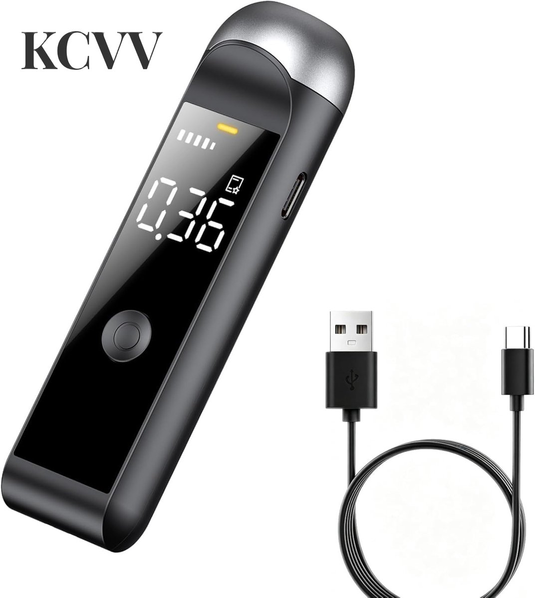 alcoholtester-alcoholtester digitaal-Draagbare digitale alcoholtester - Contactloos - Oplaadbaar via USB-C - Alcoholtester in zakformaat voor thuis- en persoonlijk gebruik - Zwart-2.6x1cm