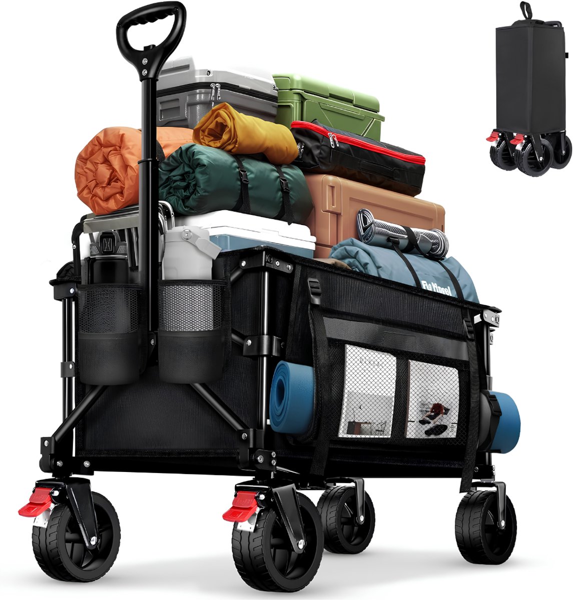 Lìon® Bolderkar - 130L Capaciteit - Opvouwbare Bolderkar - Bolderkar Opvouwbaar - Zwart - 76cm x 42cm x 32cm