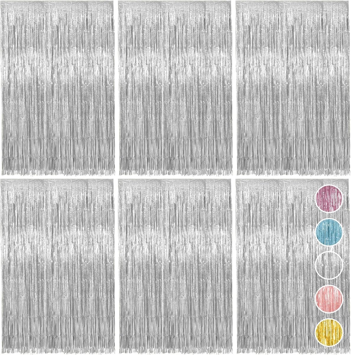 Casalora 6 Stuks Zilveren Glittergordijn Set – Folie Franje Achtergrond 1×2 m – Feestdecoratie voor Verjaardag, Bruiloft, Carnaval, Festival & Podium