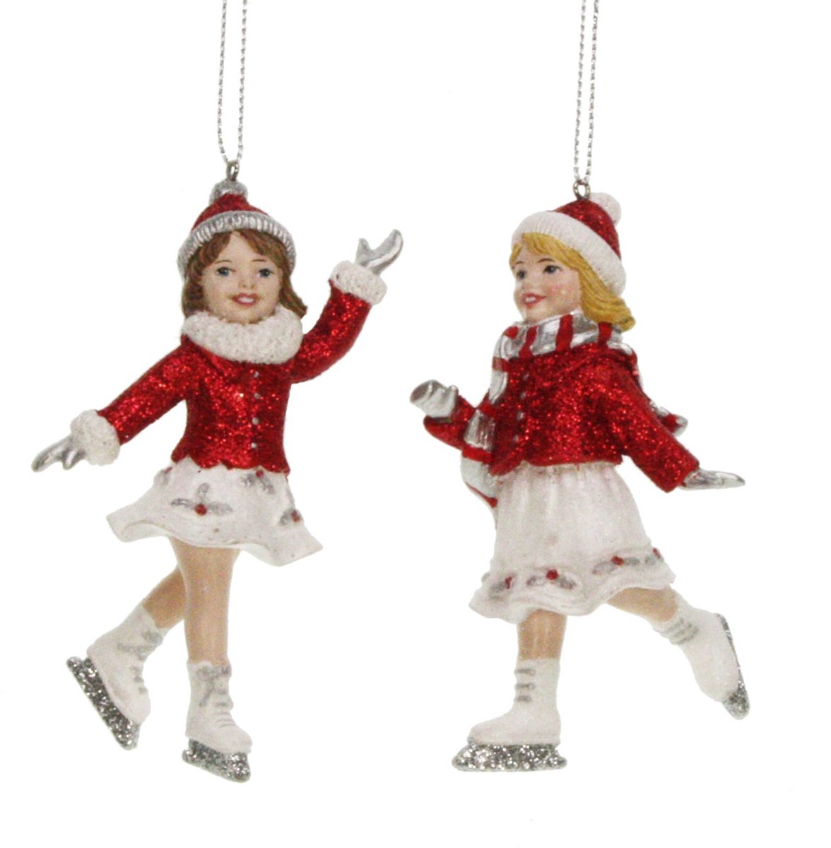 2x Ornament Meisjes aan het schaatsen, 2ass. 7x5x12cm