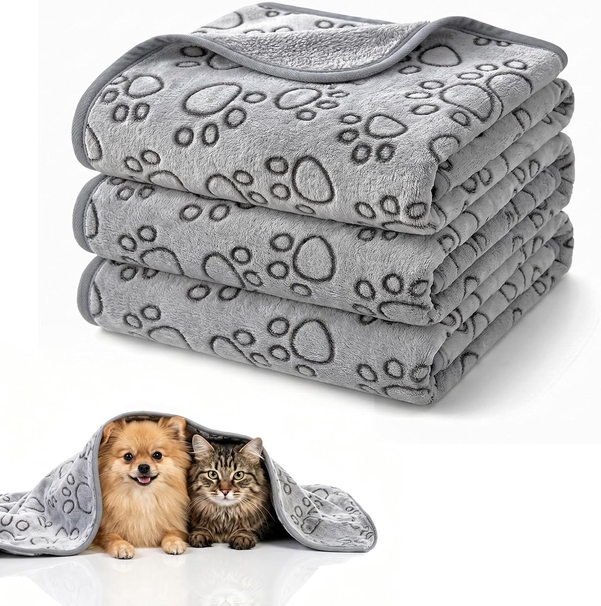 KZQ 3 Delige Koraalfleece Deken Voor Honden En Katten – Wasbaar Zacht Warm Omkeerbaar Met Pootafdruk, Ideaal Als Bankbeschermer