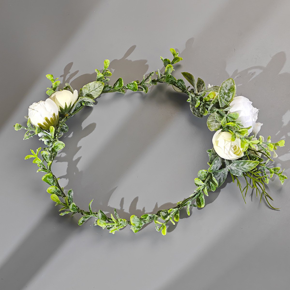 Kunstbloemen Hoofdkrans, Bloemencirkel Haarband met Satin‑Lint, Bruiloft & Fotoshoot Haaraccessoire,Elegante bloemenkrans voor trouwfoto's
