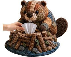 DIY-set - DIY patchworkpakket - 3D-stofkunst - Gelaagd Gewatteerd Naaiornament - Knutselhobby - Woondecoratie - Handgemaakt - Patchwork-zakdoekendoos - Zakdoekjesdoos in de vorm van een dier - Inclusief accessoires - 12x20CM - Bever - Bruin