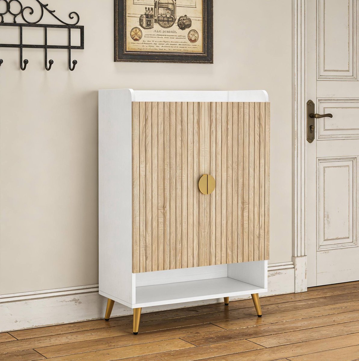 DESMIU Schoenenkast Staand Rek Met 7 Lagen En Verstelbare Plank Voor Hal En Woonkamer Hout Wit 75x37x110 Cm