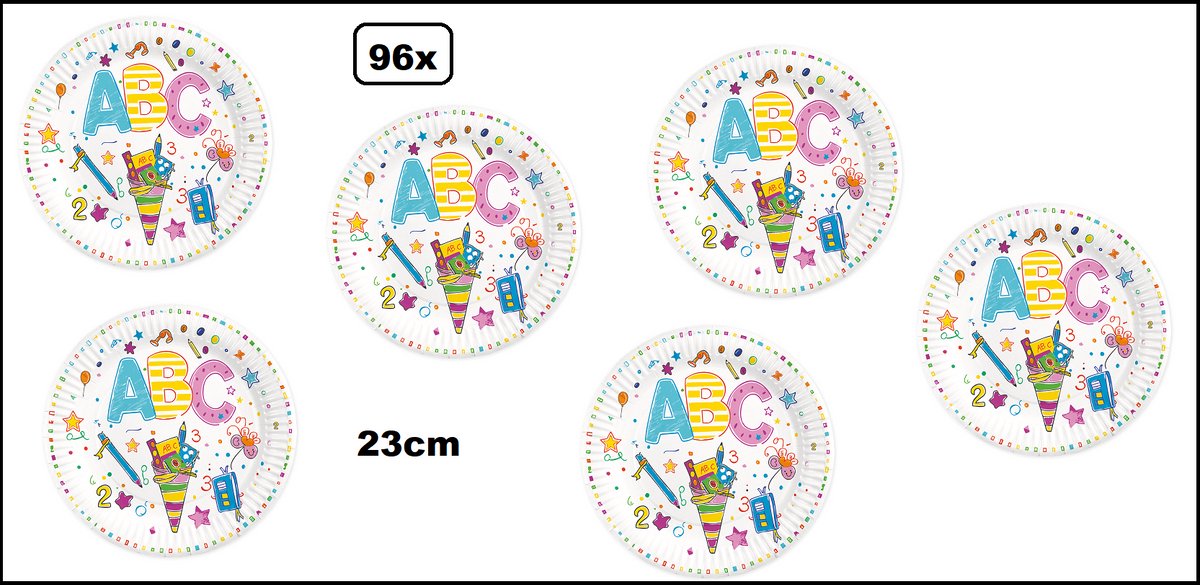 96x Bord ABC 23cm karton - School Luxe borden diner eten knoeien restaurant