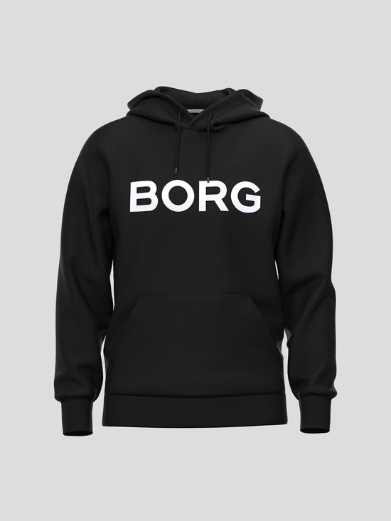Zwarte hoodie van Björn Borg met grote witte opdruk 'BORG' op de borst.