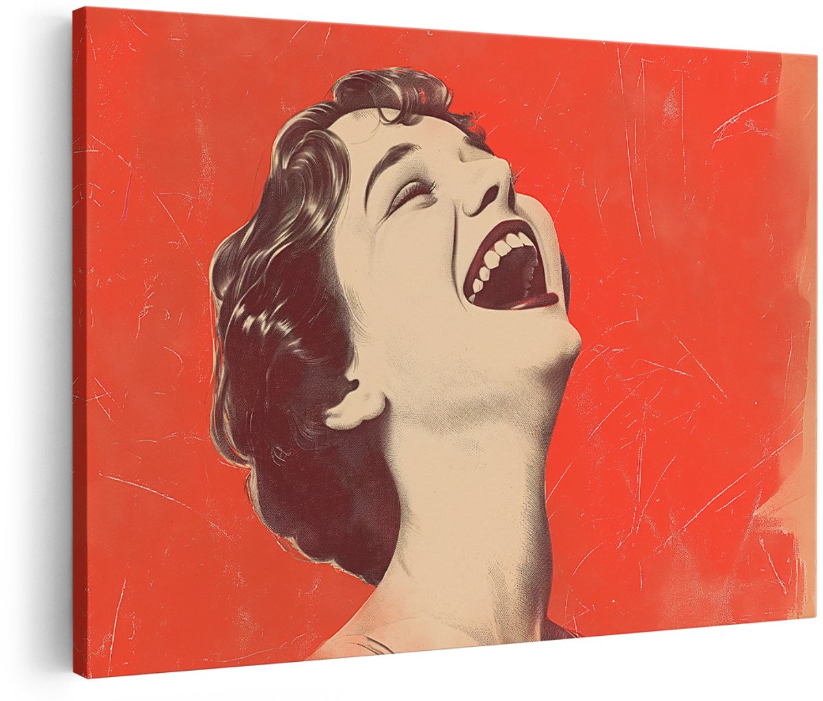 Artaza Canvas Schilderij Vrouw - 150x100 cm - Groot - Wanddecoratie Vintage - Muurdecoratie Retro - Decoratie Pop Art - Rood