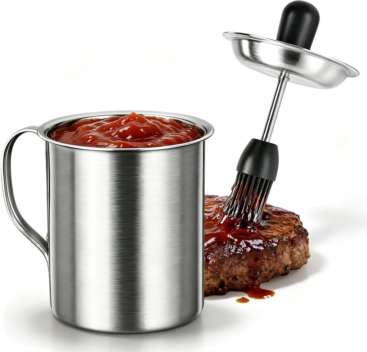 Cadeau voor Mannen - BBQ Grillborstel met Oliereservoir - 510 ml - Roestvrij Staal met Siliconen Borstel - Voor Barbecue en Koken