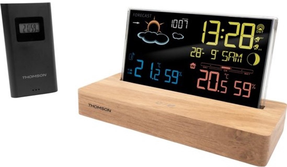 Weerstation met Wekker en Houten Basis