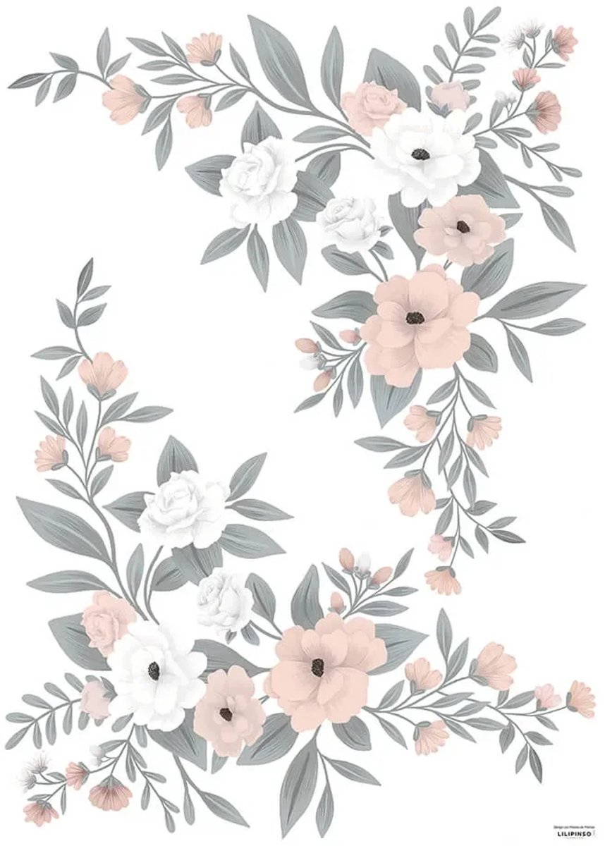 Lilipinso muursticker L delicate bloemstukken roze wit
