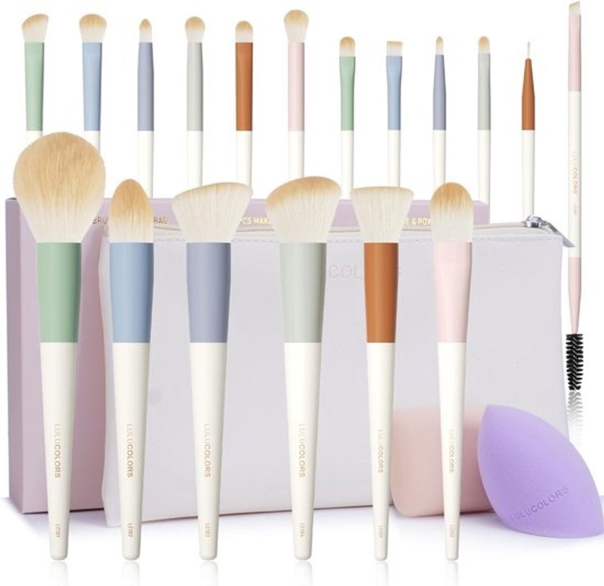 18-delige kleurrijke make-upkwastenset met make-upspons en reiszakje - diervriendelijk en essentieel voor elke make-up routine